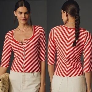 Maeve by Anthropologie NWT Scoop Neck Front Zip Striped Top